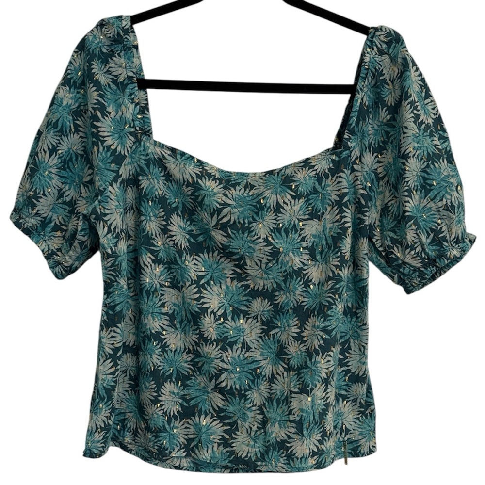 ☀️ Michael Michael Kors Blue Floral Print Top with Gold Detail